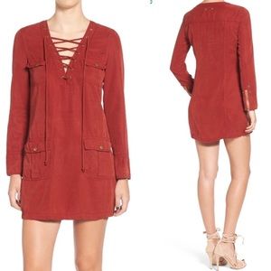 Pam & Gela Tie Front Mini Dress in Rust/Red. Sz XS/P